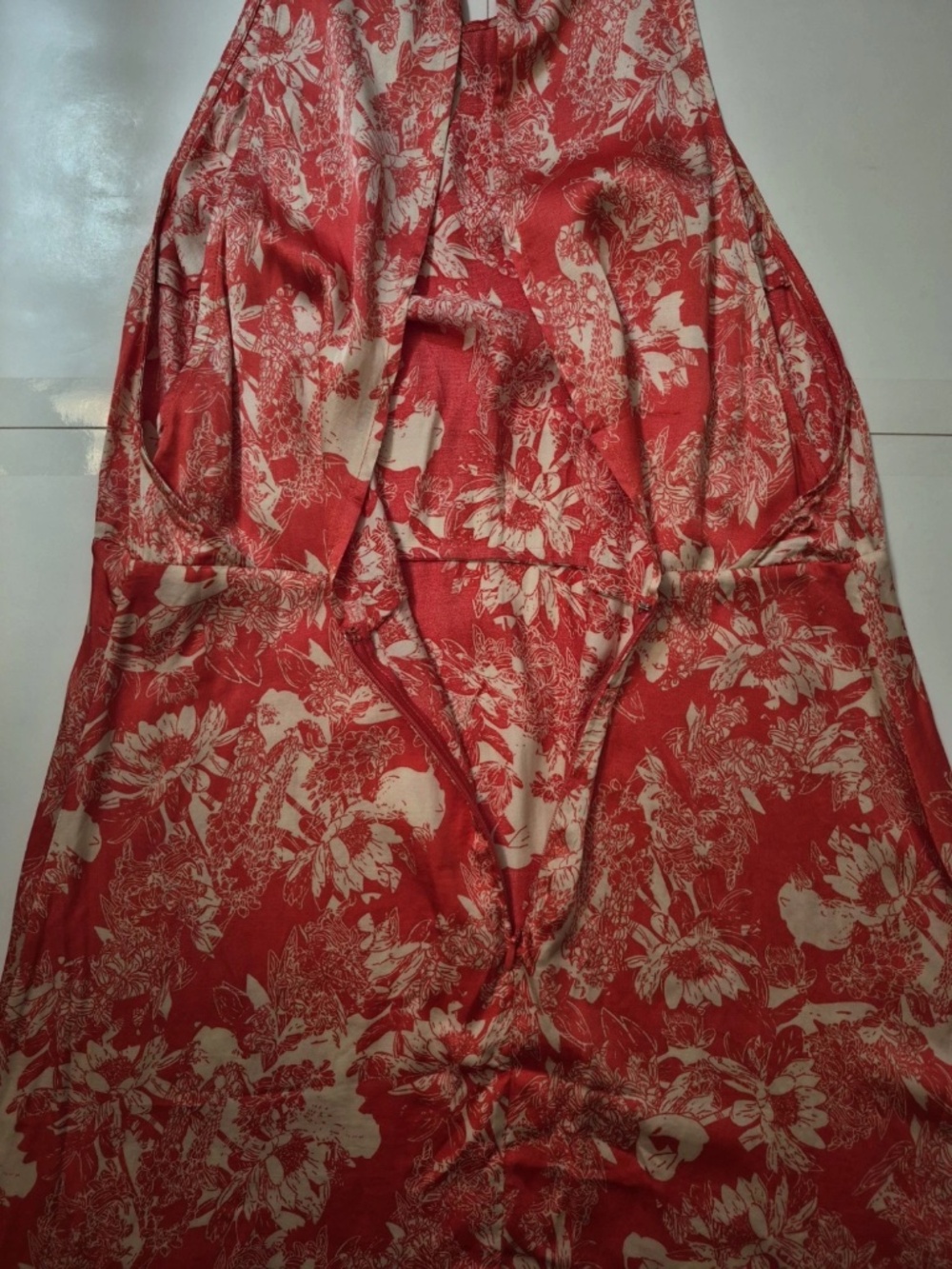 Knot Sisters Viscose DRESS red ivory NWT S halter mini soft Aline - Picture 7 of 12